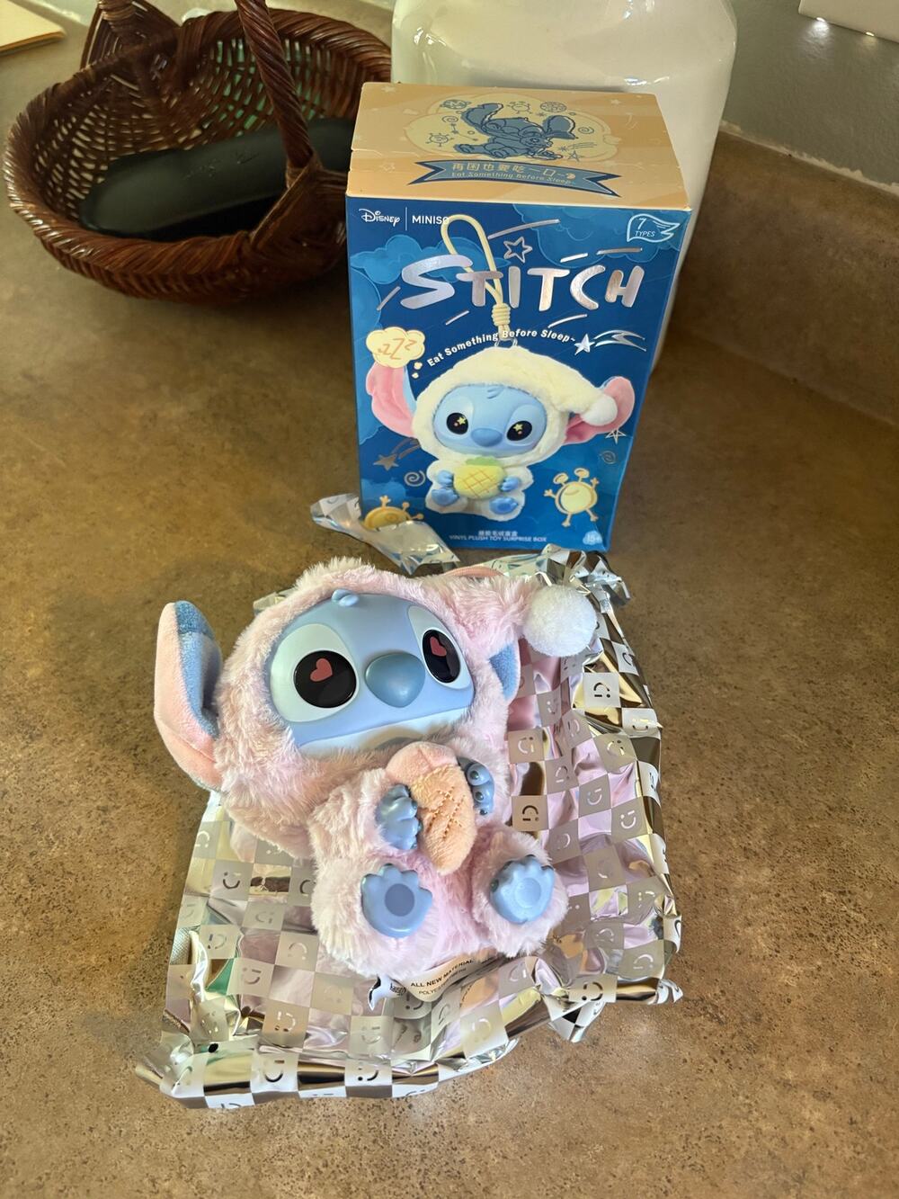 Miniso Stitch Eat Something Before Sleep Pure Strawberry Cone Plush
